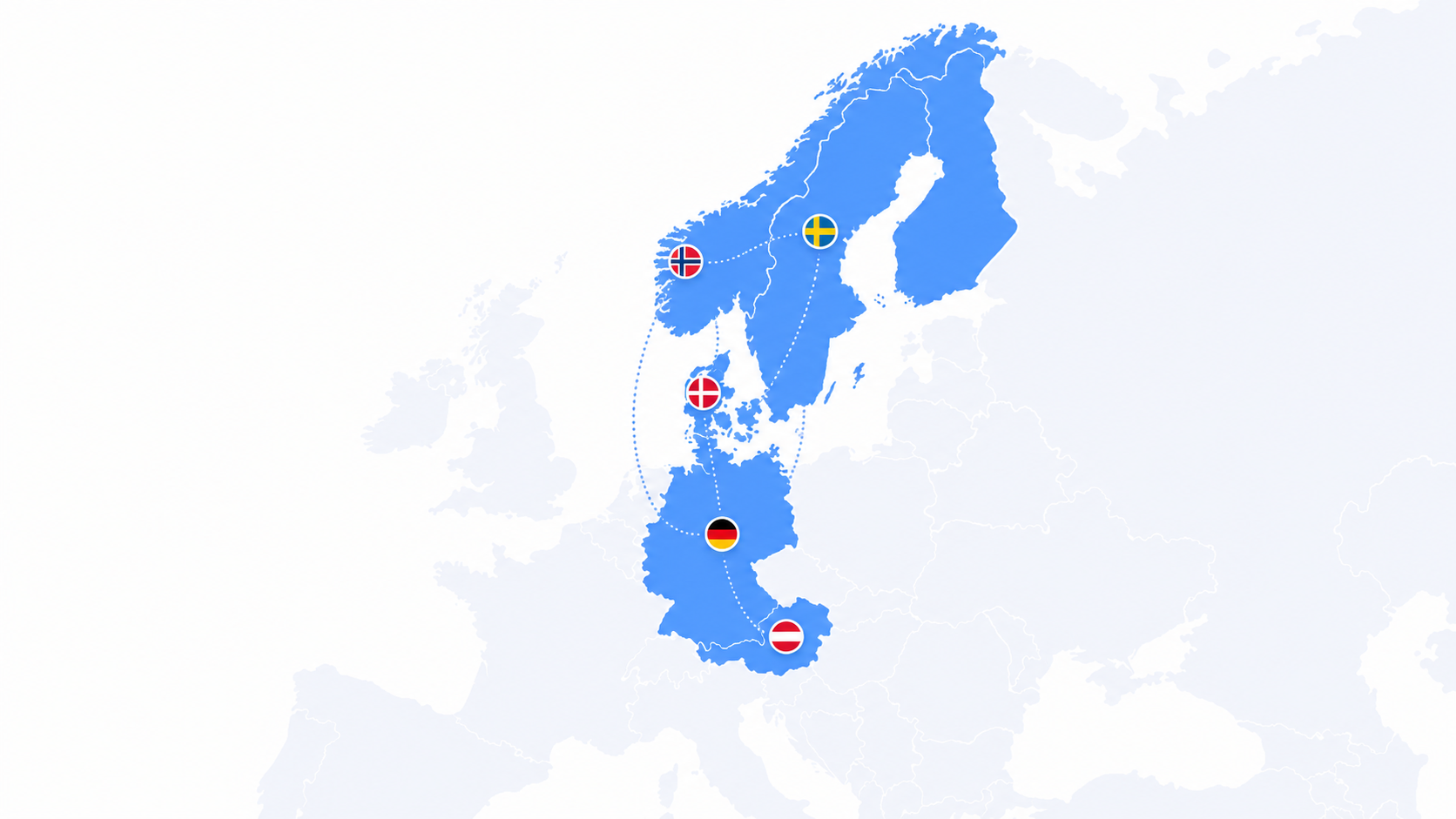 Mapa našich hlavních přepravních tras do Skandinávie, Německa a Rakouska